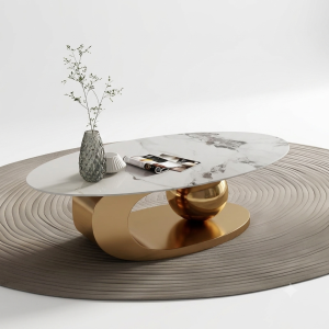 Calacatta & Brass Curved Coffee Table - Image 2