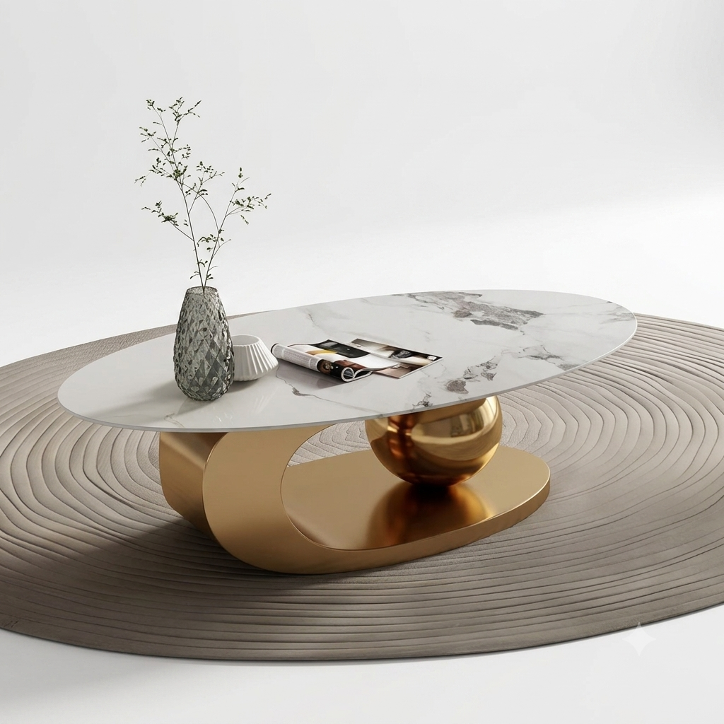 Calacatta & Brass Curved Coffee Table