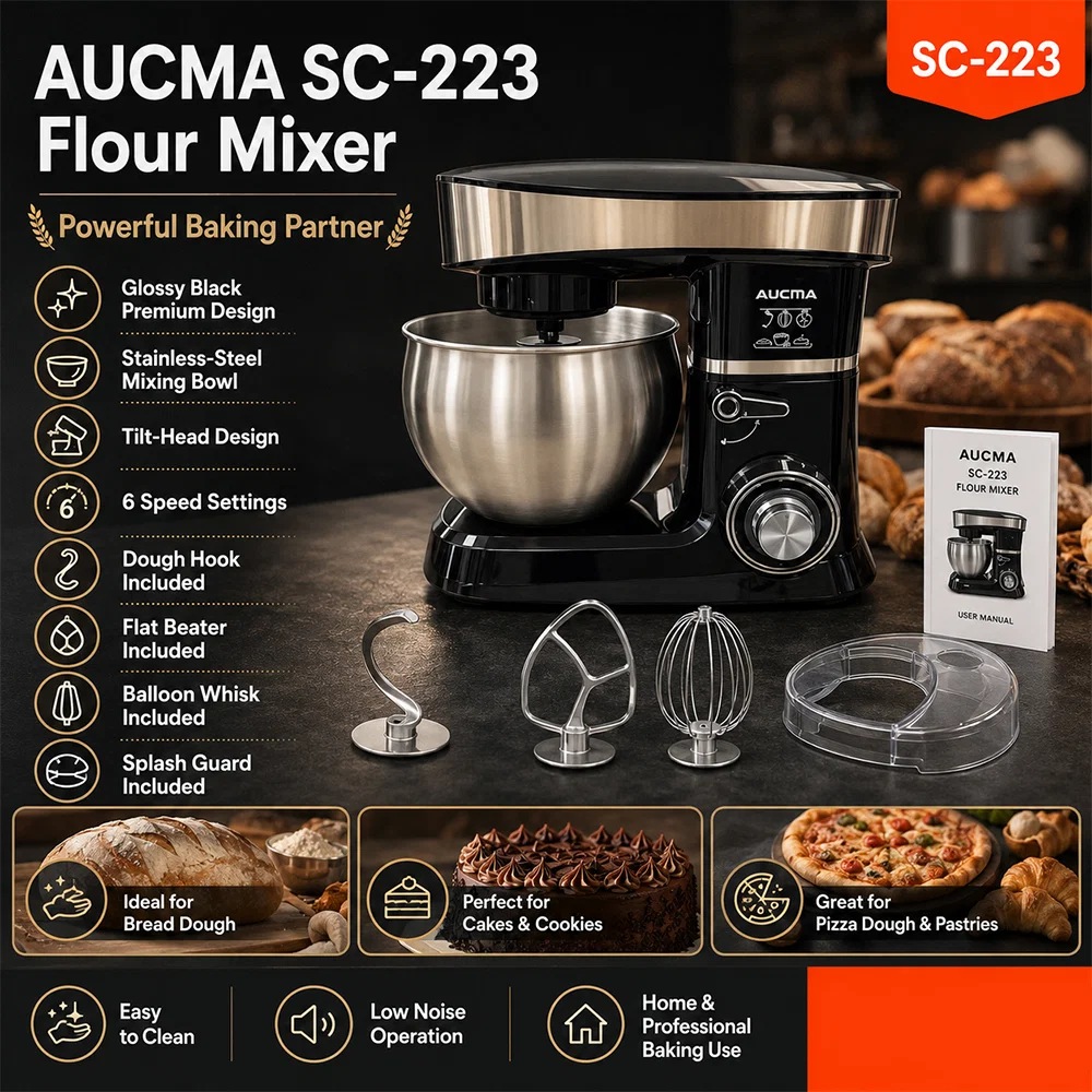 AUCMA 1200W Stand Mixer with Stainless Steel Bowl