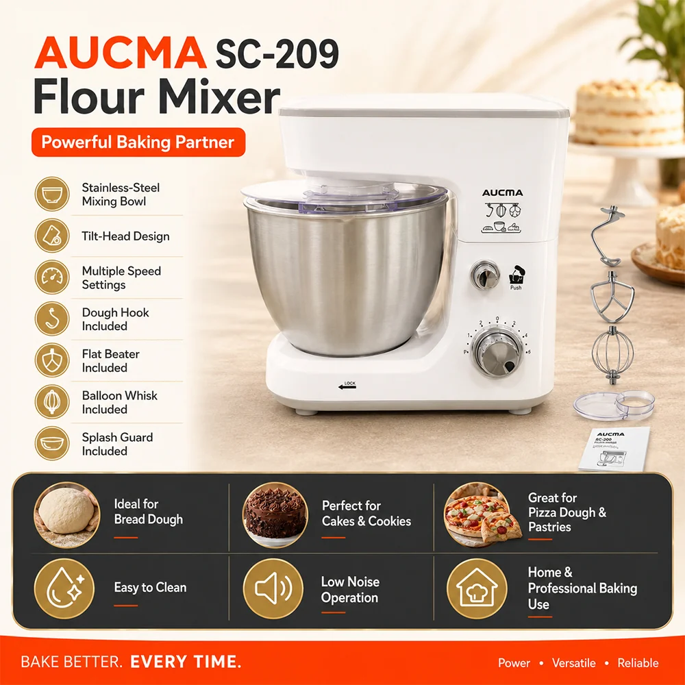 AUCMA Stand Mixer with Stainless Steel Bowl - 500W