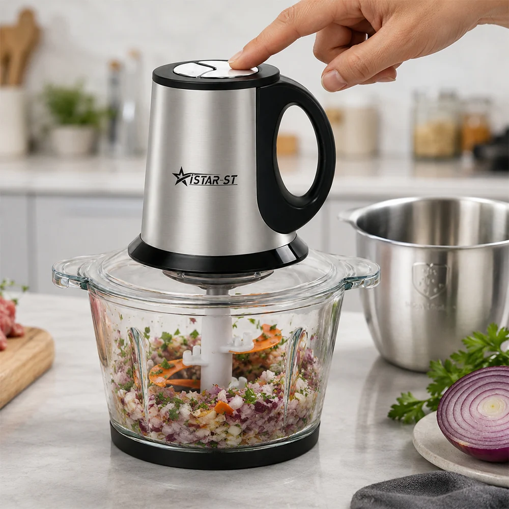 iStar-ST 3L Electric Food Chopper & Meat Grinder with Glass and Stainless Steel Bowls